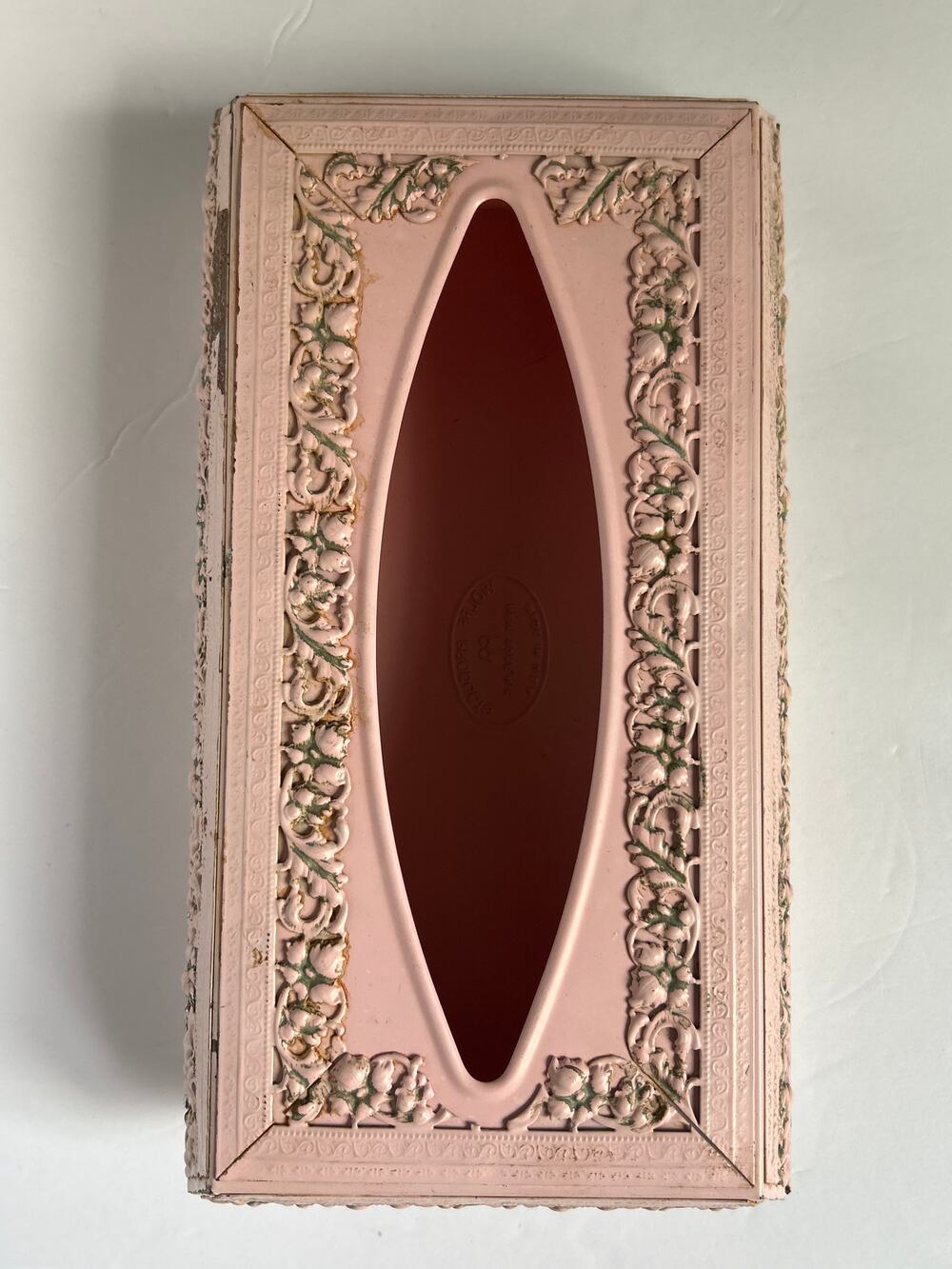 French Boudoir Pink Embossed Metal Tissue Box Cover Wolff Products NY USA